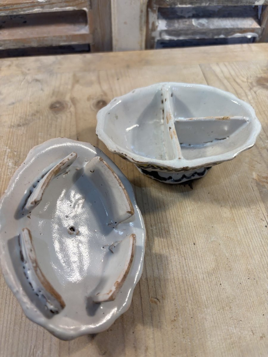 Originale petite soupière saleron Nevers Faience XVIII eme  faïence ancienne boite epice -photo-4