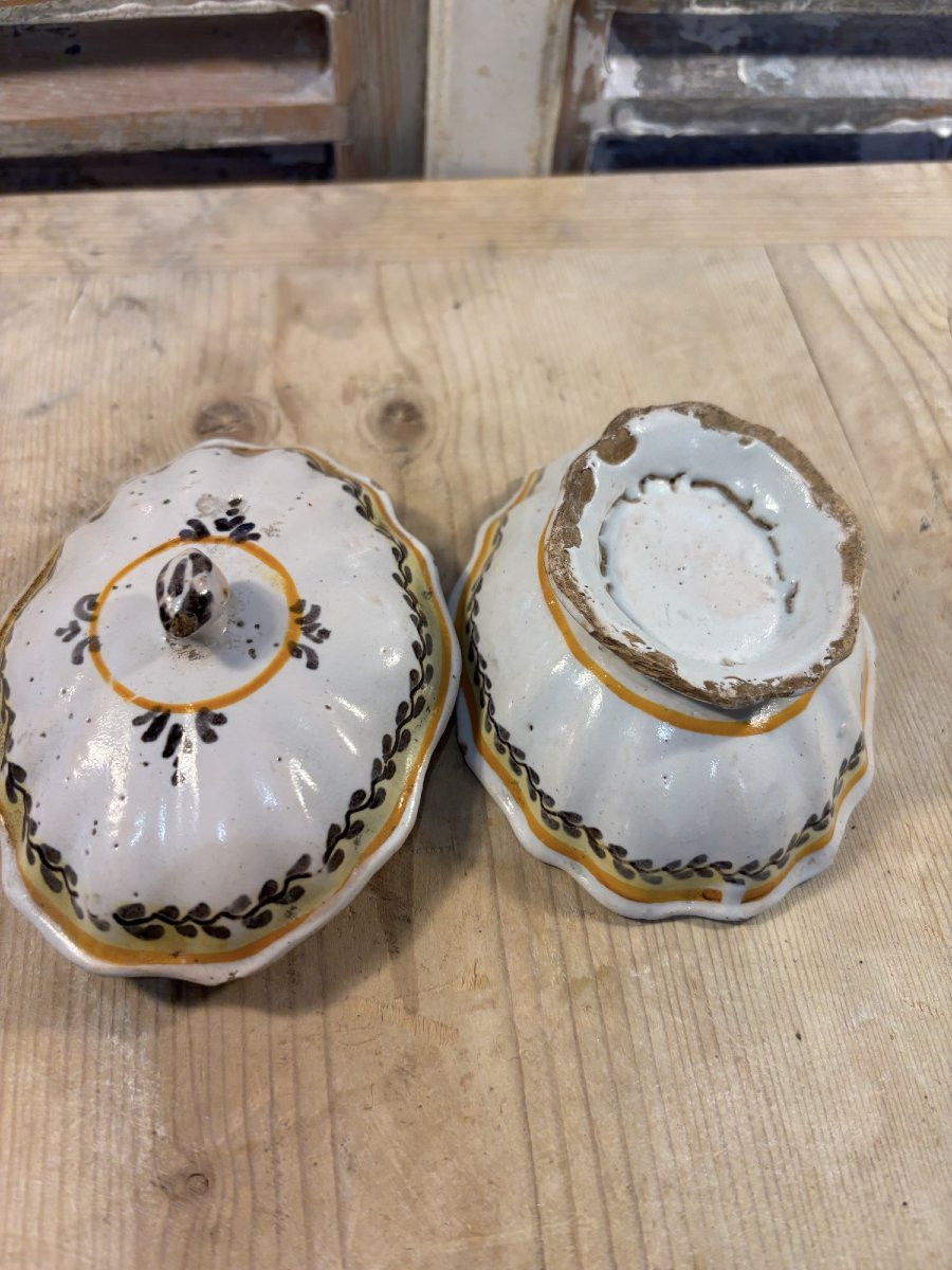 Originale petite soupière saleron Nevers Faience XVIII eme  faïence ancienne boite epice -photo-2