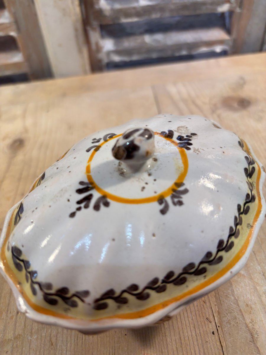 Originale petite soupière saleron Nevers Faience XVIII eme  faïence ancienne boite epice -photo-6