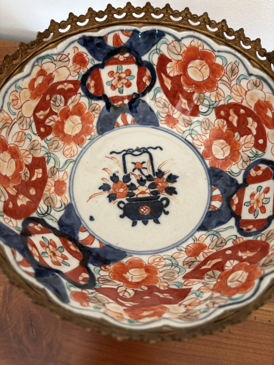 Antique Imari Porcelain Bowl, China, Late 19th Century, Bronze And Brass Mount-photo-4