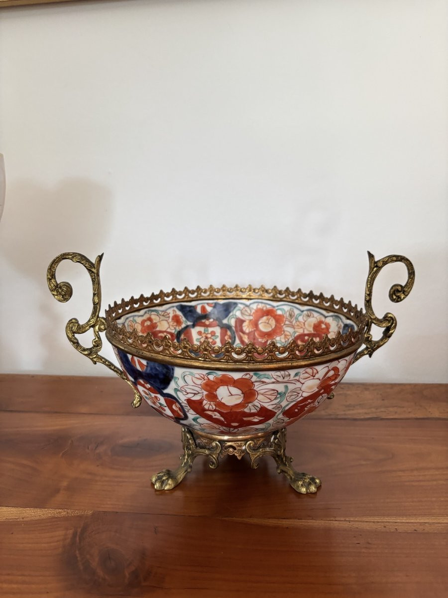 Antique Imari Porcelain Bowl, China, Late 19th Century, Bronze And Brass Mount-photo-7