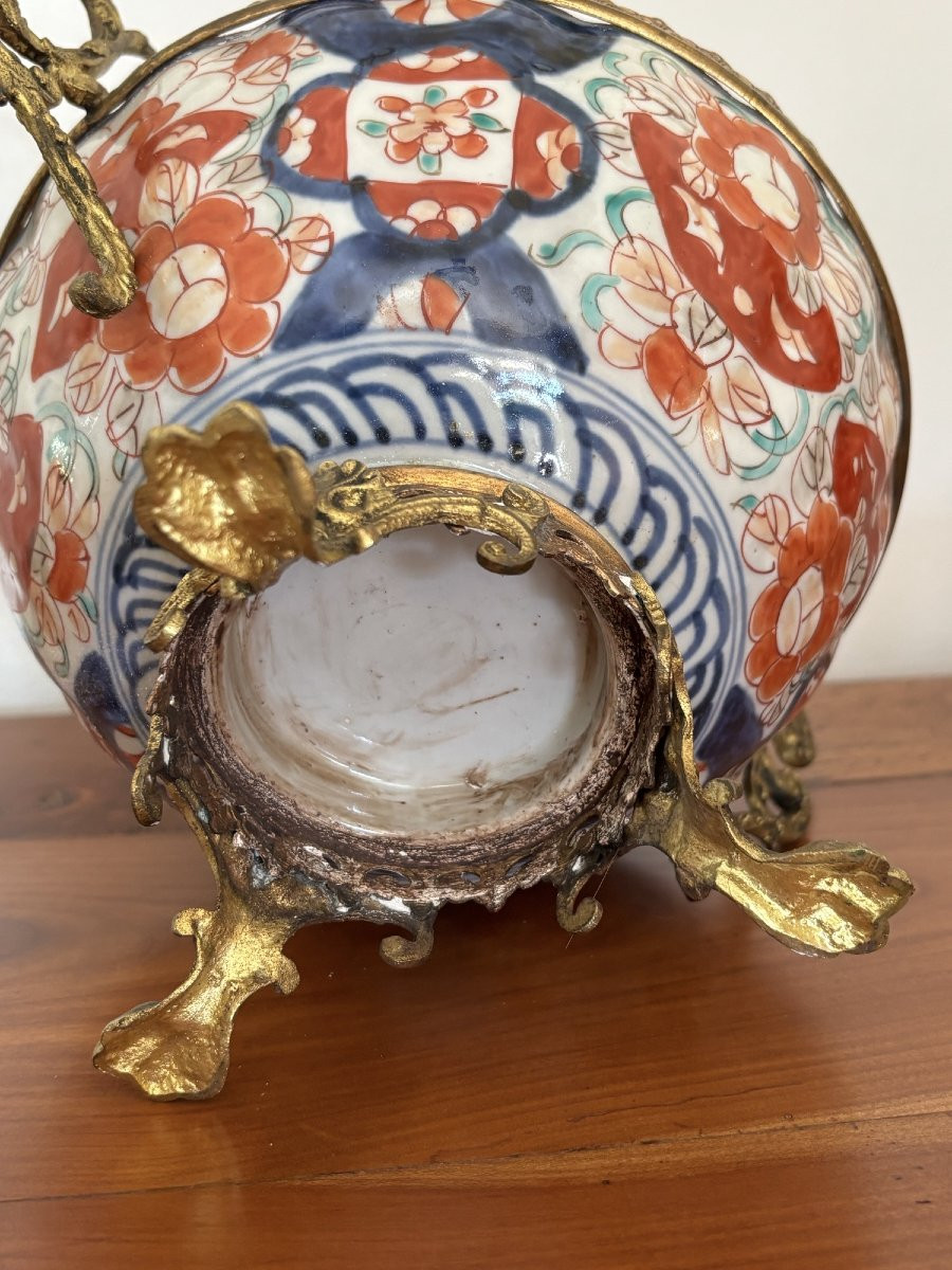 Antique Imari Porcelain Bowl, China, Late 19th Century, Bronze And Brass Mount-photo-8