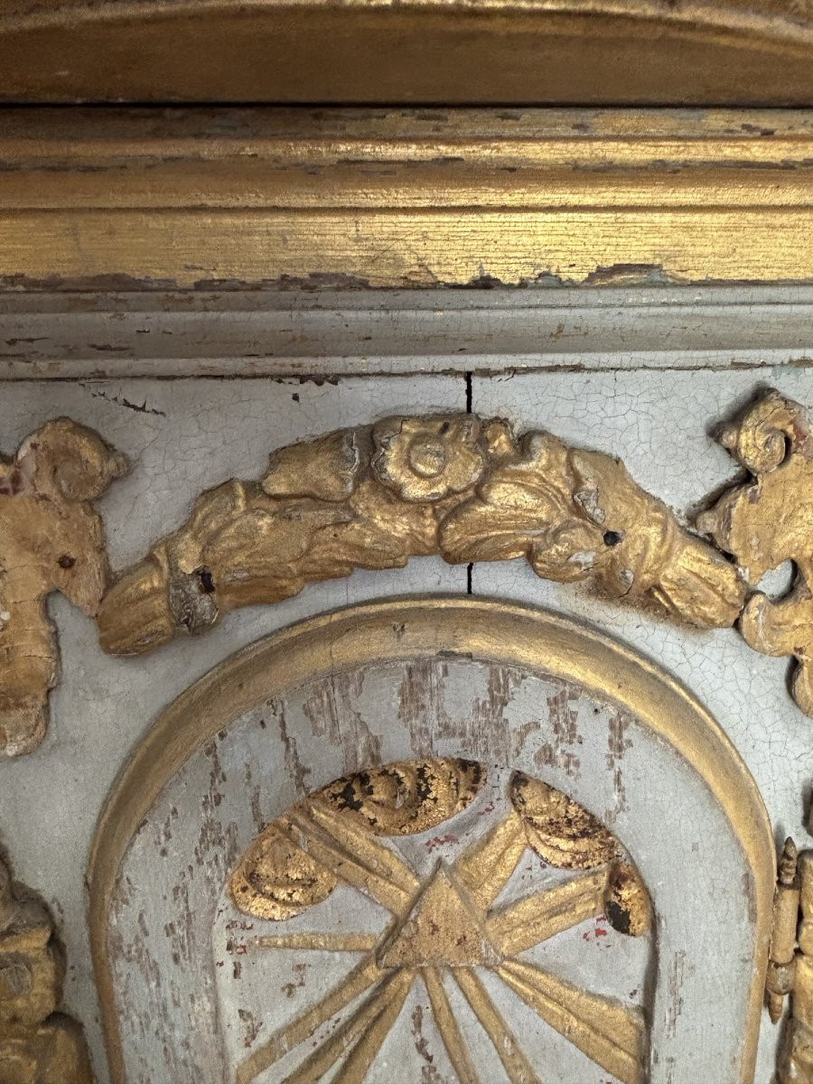 Ancien tabernacle en bois doré et laqué epoque XVIII eme siècle agneau pascal  61 par 70 par 33-photo-3