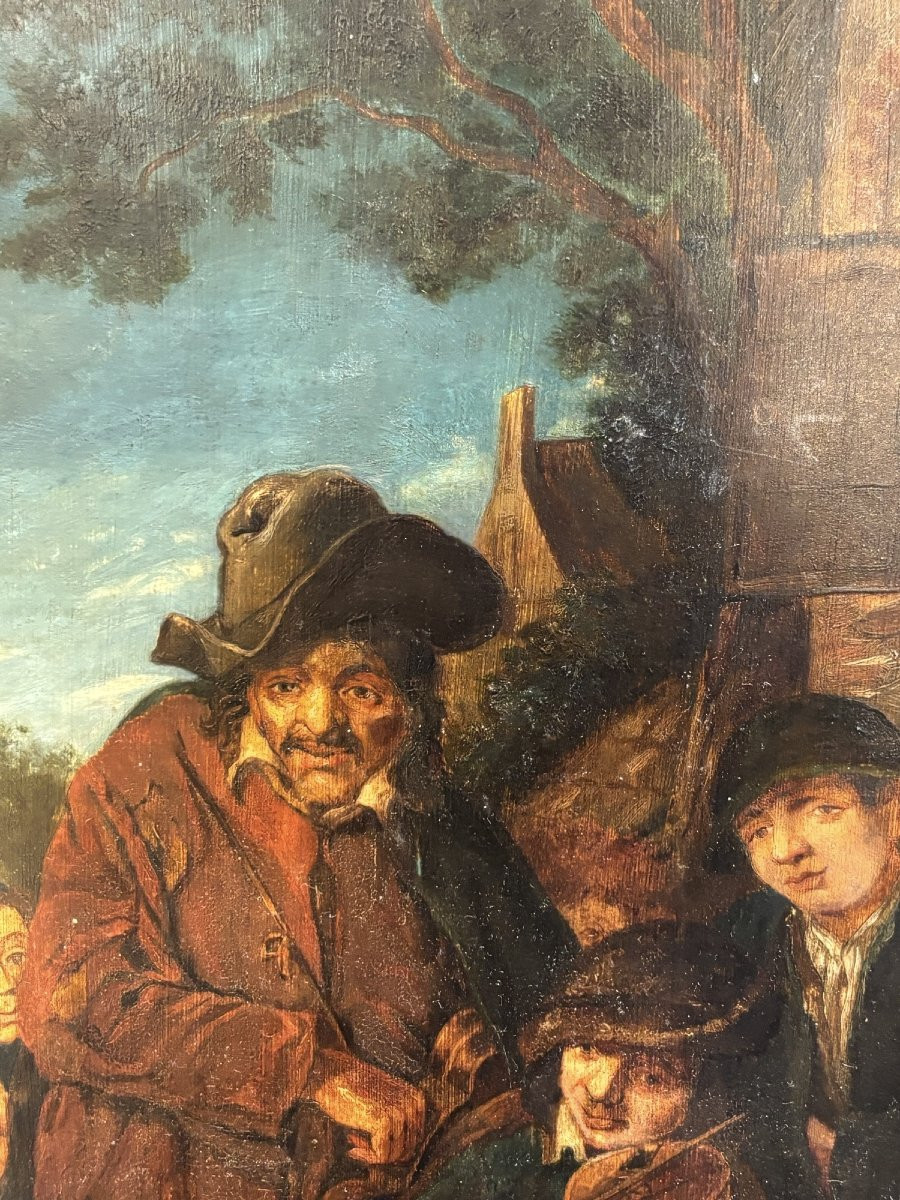 Antique Oil Painting On Panel, Flemish School, Early 19th Century, By Jansz Van Ostade-photo-3