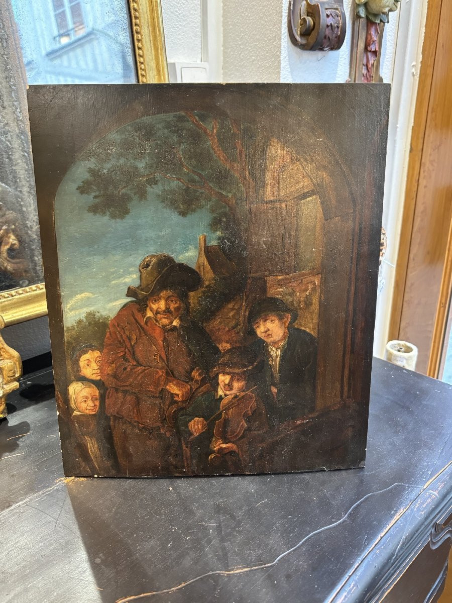 Antique Oil Painting On Panel, Flemish School, Early 19th Century, By Jansz Van Ostade-photo-3