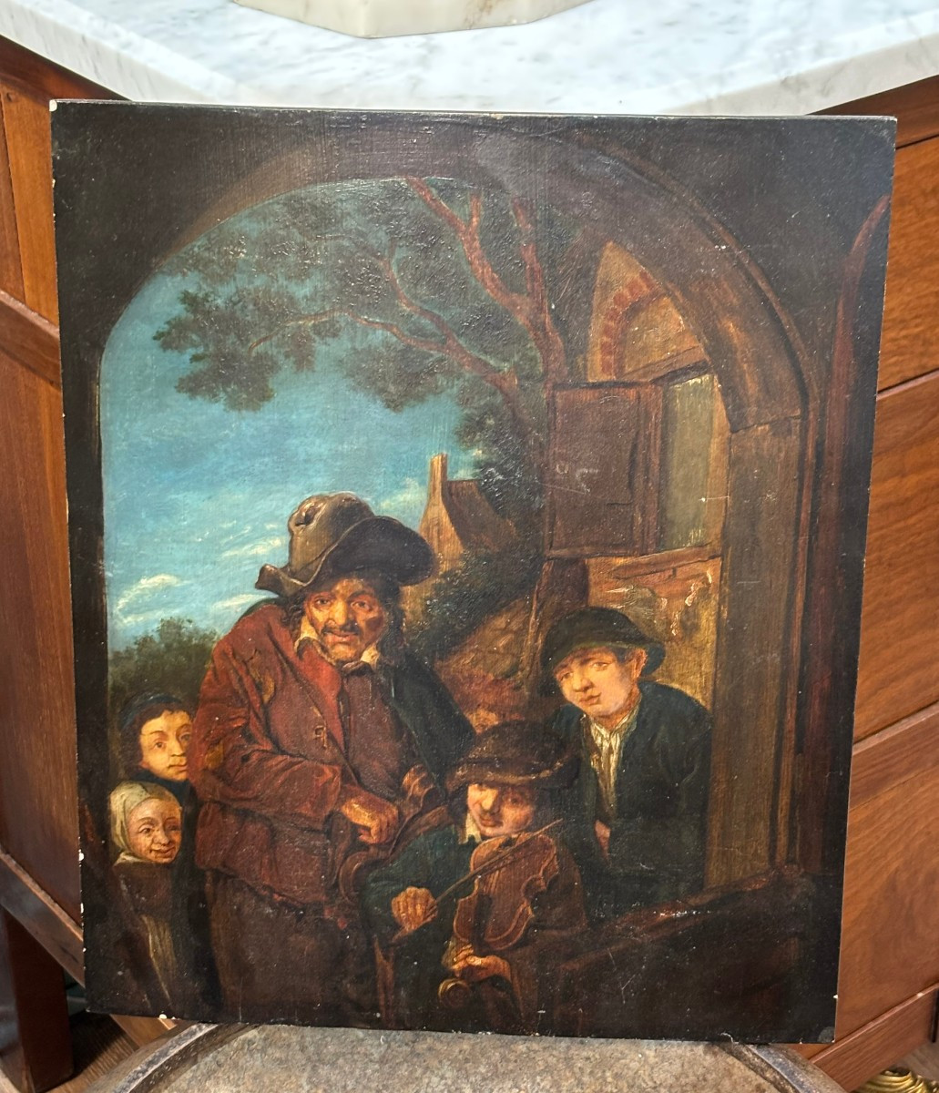 Antique Oil Painting On Panel, Flemish School, Early 19th Century, By Jansz Van Ostade