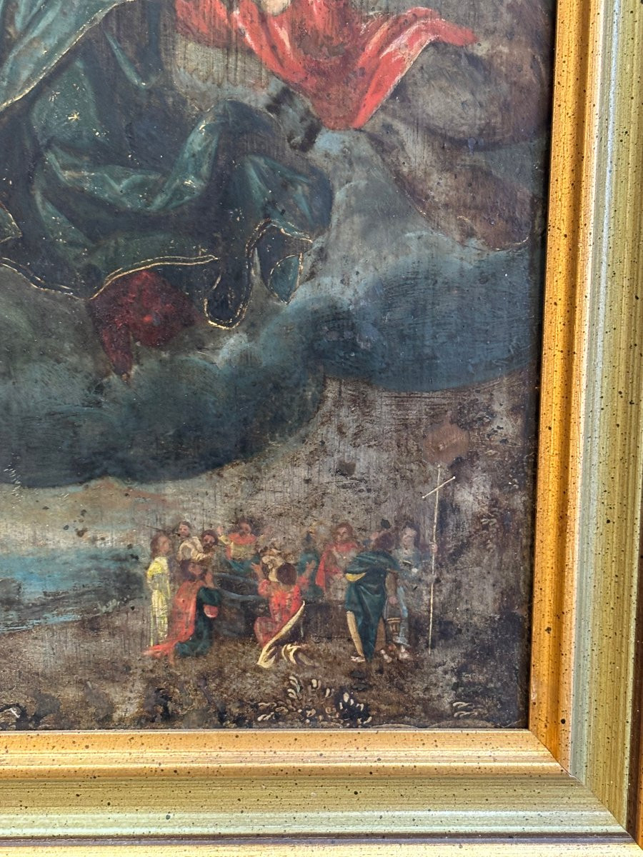 Ancien tableau à l'huile sur cuivre epoque XVII eme siecle ecole flamande couronnement vierge-photo-3