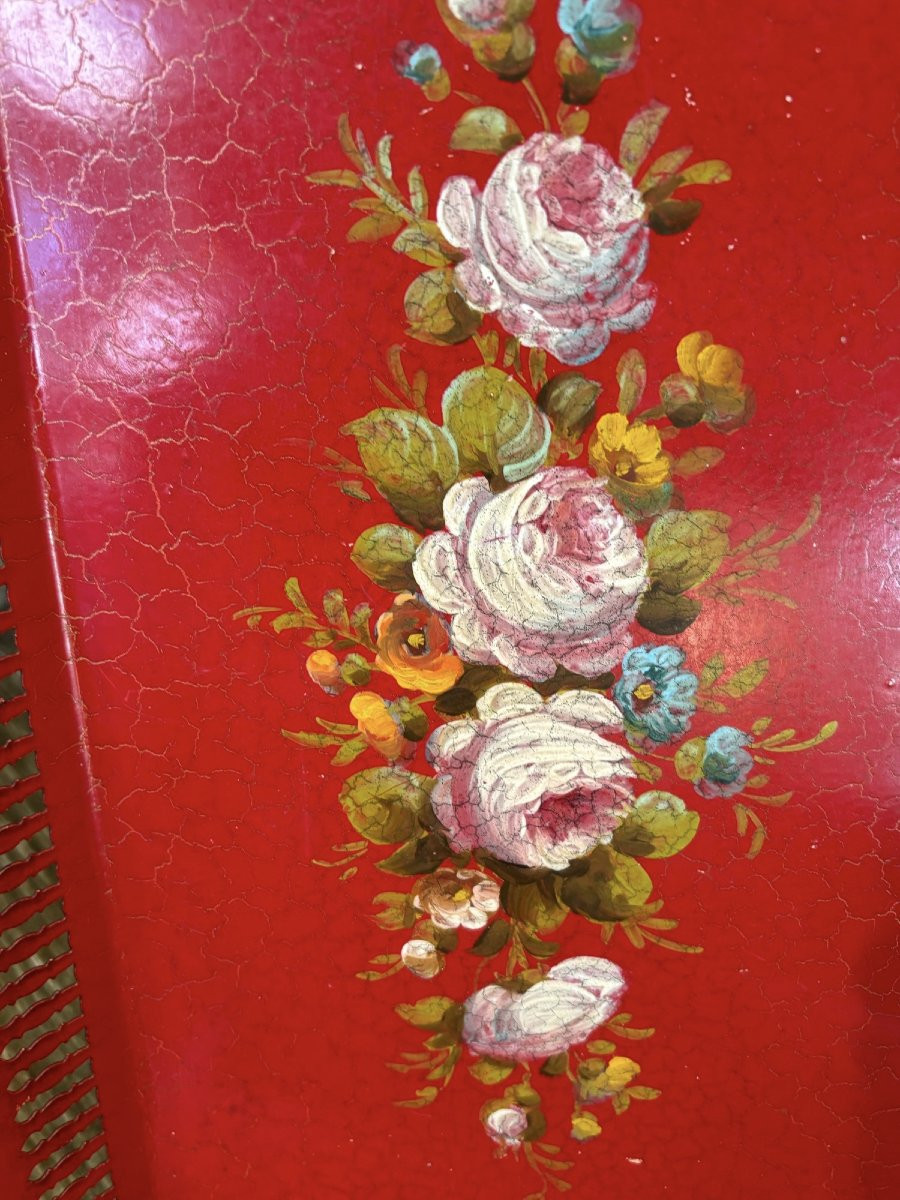 ancien plateau de service en tole à decor floral , epoque XX eme bon état-photo-3