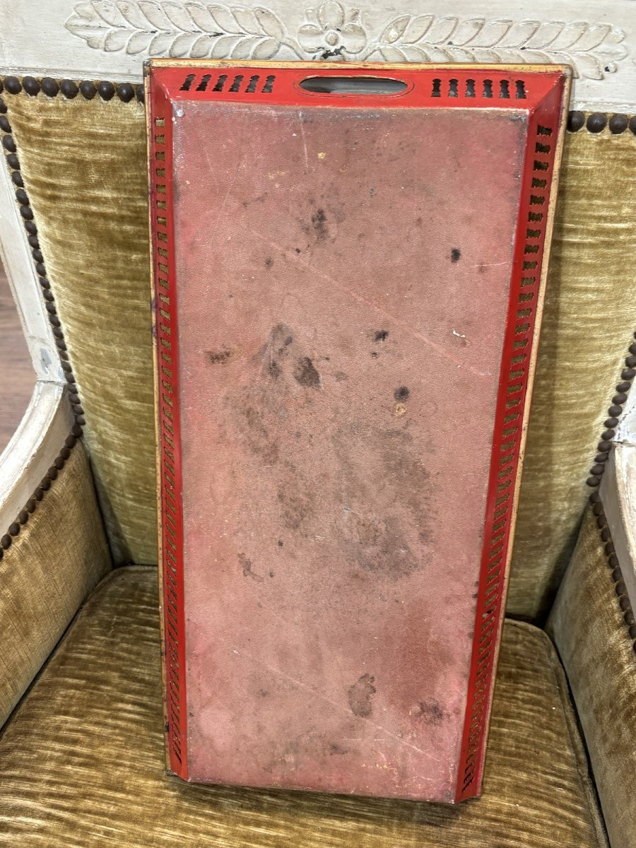 ancien plateau de service en tole à decor floral , epoque XX eme bon état-photo-5