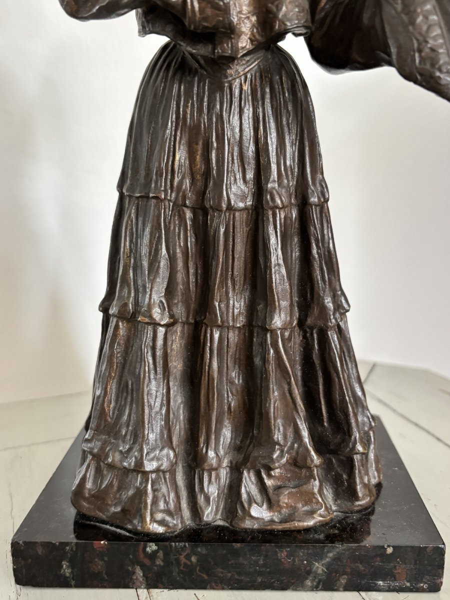 Ancienne statue sculpture en bronze patiné la jeune fille au miroir vers 1920 art nouveau -photo-3