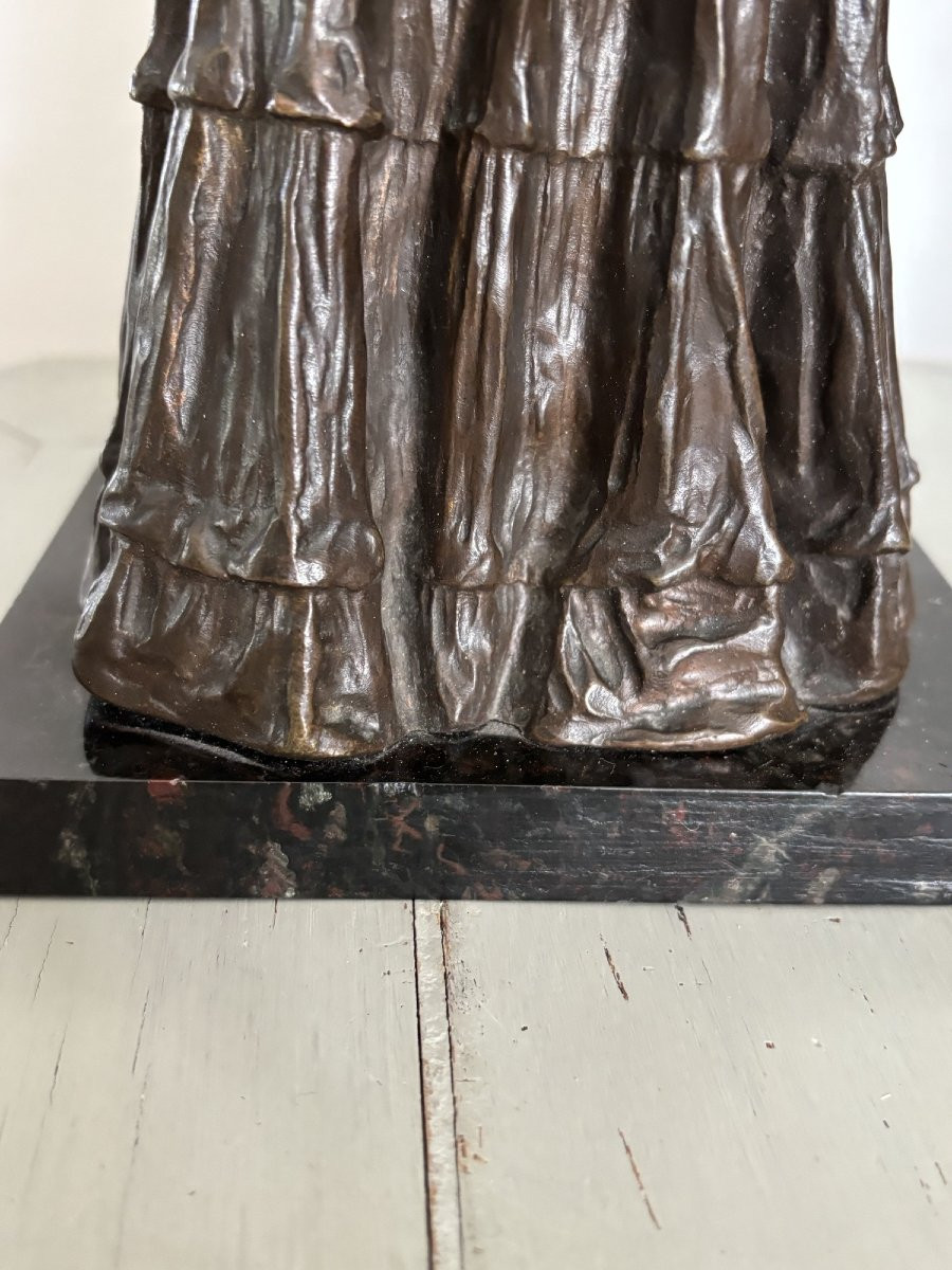 Ancienne statue sculpture en bronze patiné la jeune fille au miroir vers 1920 art nouveau -photo-6