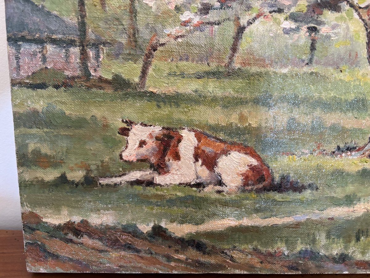Old Painting Oil On Canvas Rouen School E Eveno Circa 1920 Normandy-photo-2