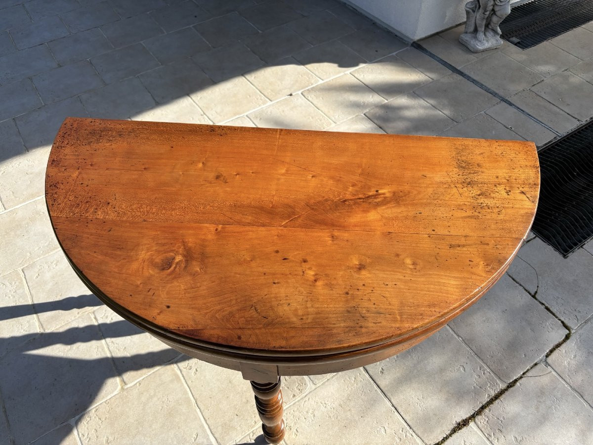 Antique Half-moon Console Table In Fruitwood From The 19th Century With A Nice Patina.-photo-3