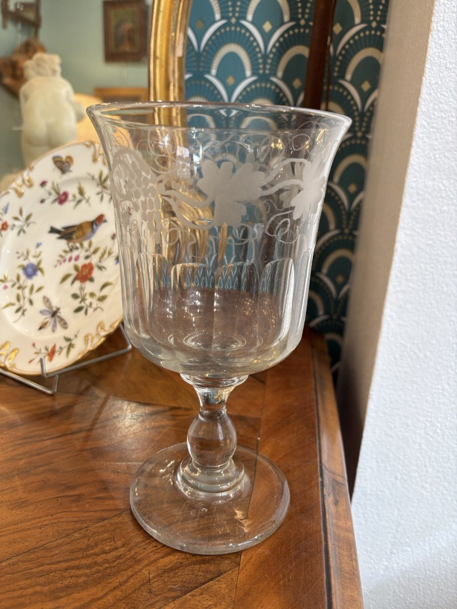 Antique Norman Engraved Wedding Glass, XIXth Century-photo-1