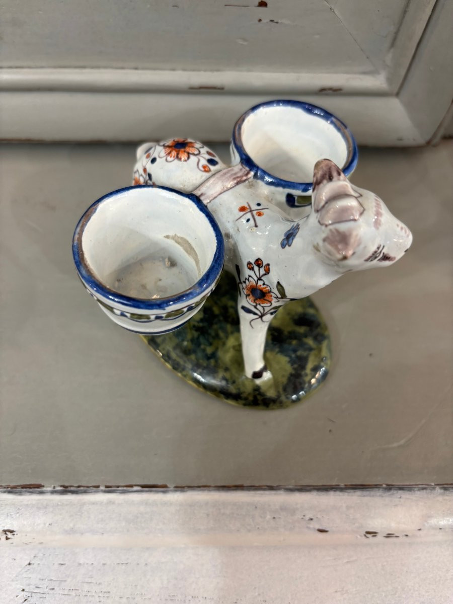 Charming Rouen Earthenware Servant 19th Century Animal Salt And Pepper Shaker-photo-4