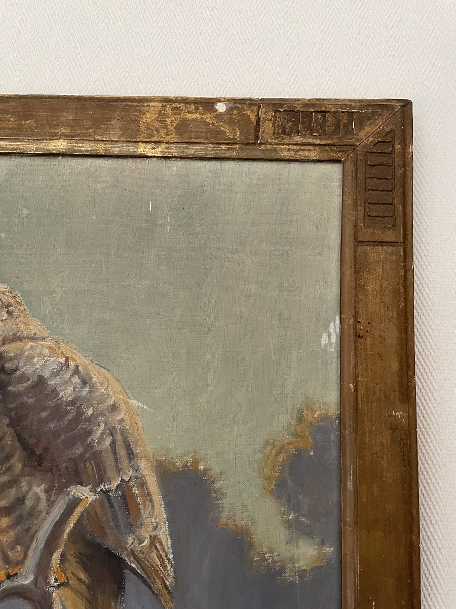 Old Oil On Canvas Painting Le Rapace By Alfred Andrieux Hst Animalier Art Déco-photo-3