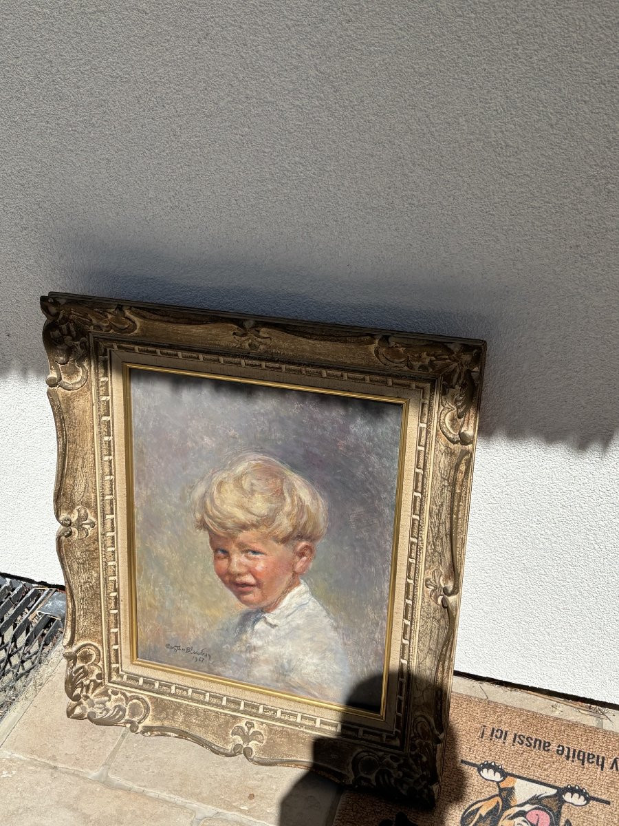Old Painting Portrait Of A Boy By Gaston Blondeau Oil On Mahogany Panel Mid XX Eme-photo-1