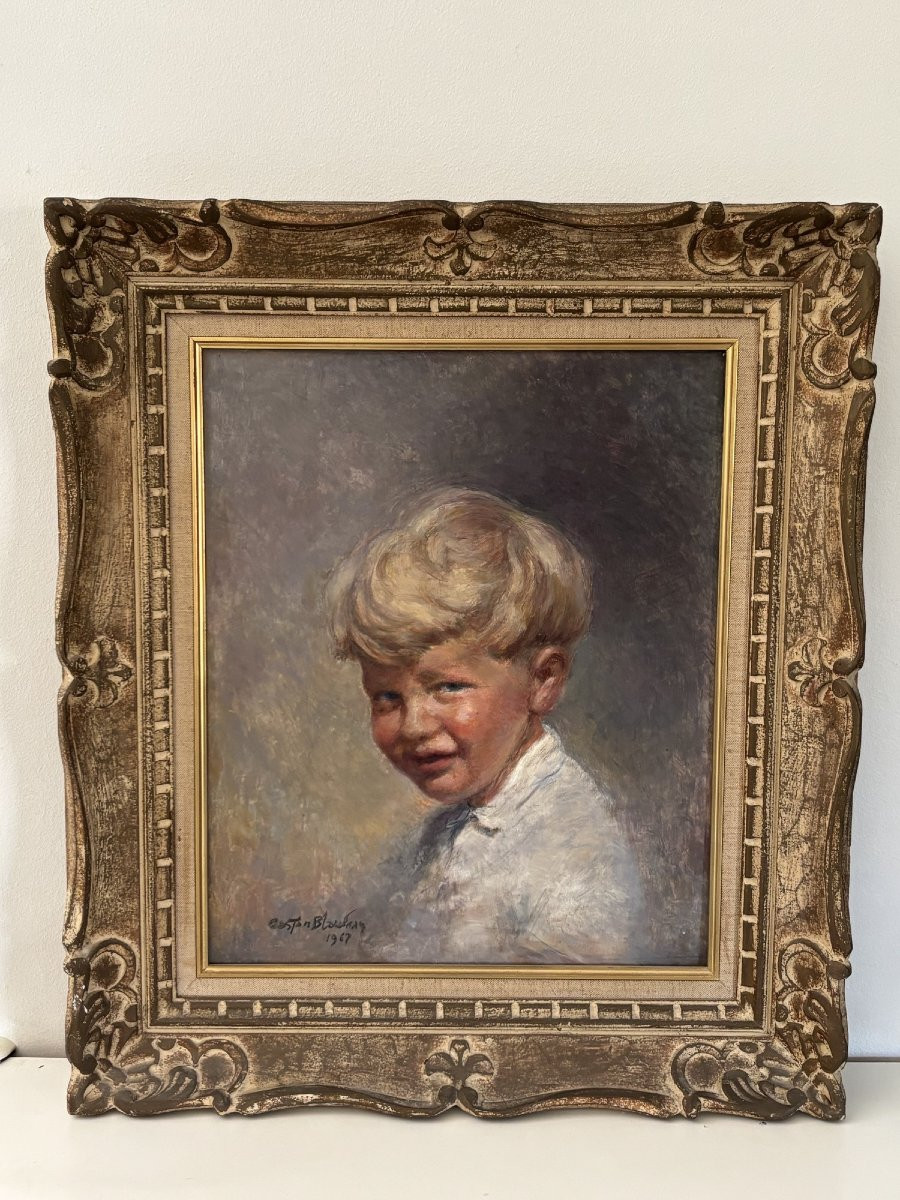 Old Painting Portrait Of A Boy By Gaston Blondeau Oil On Mahogany Panel Mid XX Eme-photo-2