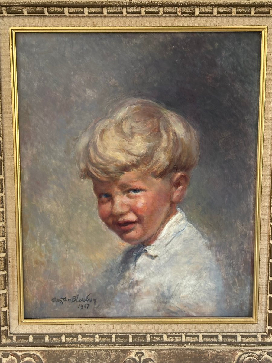 Old Painting Portrait Of A Boy By Gaston Blondeau Oil On Mahogany Panel Mid XX Eme-photo-5