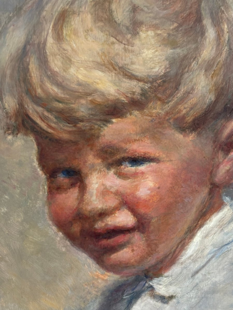 Old Painting Portrait Of A Boy By Gaston Blondeau Oil On Mahogany Panel Mid XX Eme-photo-6