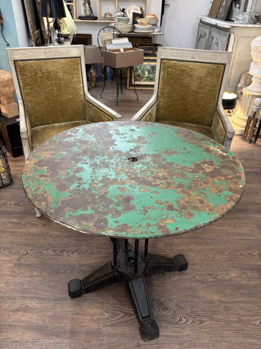 Ancienne table guéridon de jardin en fonte art déco vers 1930 debut XX eme jardin d'hiver-photo-2