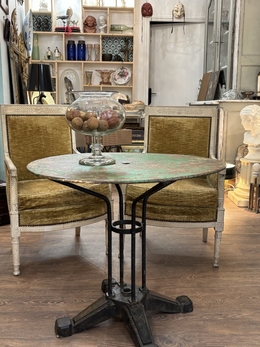 Ancienne table guéridon de jardin en fonte art déco vers 1930 debut XX eme jardin d'hiver-photo-4