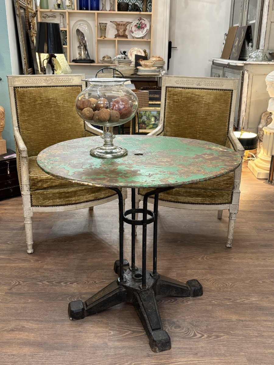Ancienne table guéridon de jardin en fonte art déco vers 1930 debut XX eme jardin d'hiver-photo-2