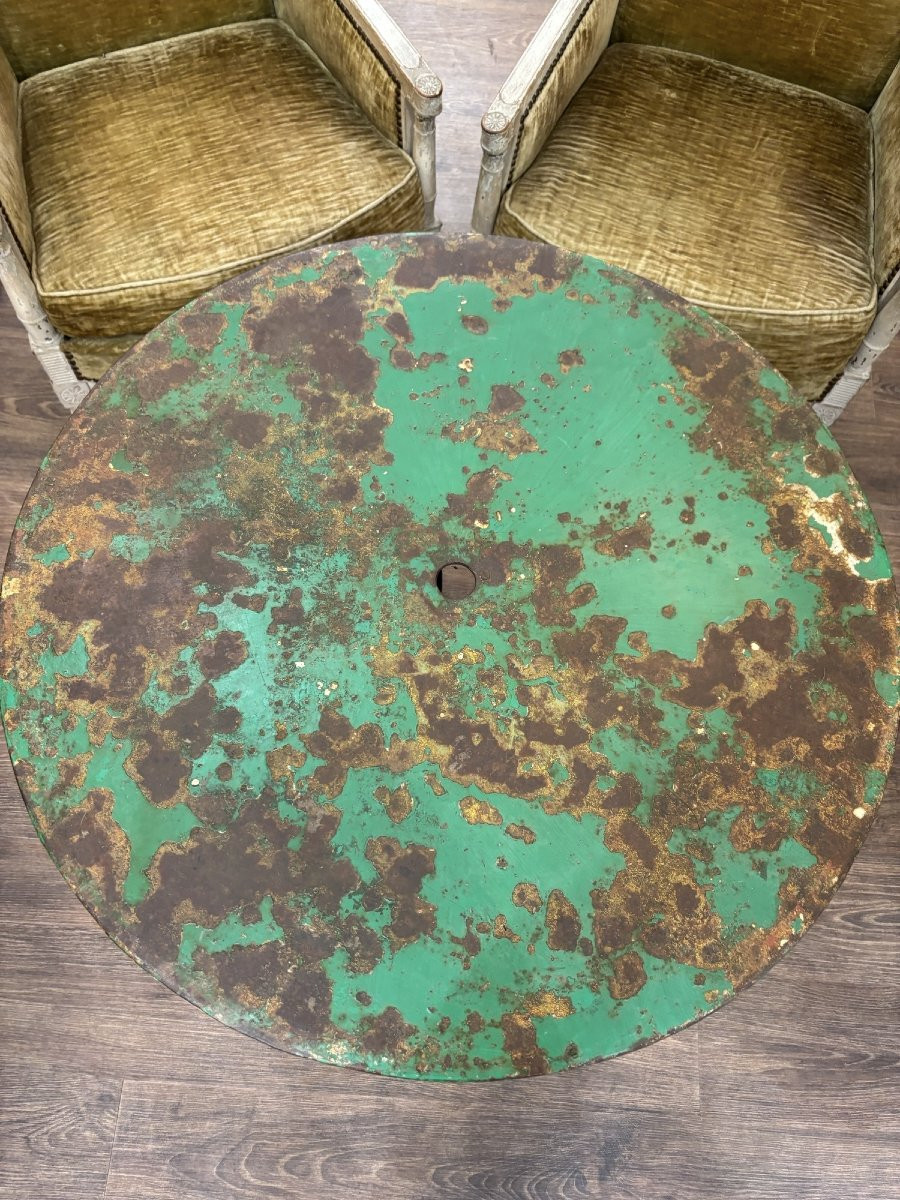 Ancienne table guéridon de jardin en fonte art déco vers 1930 debut XX eme jardin d'hiver-photo-3