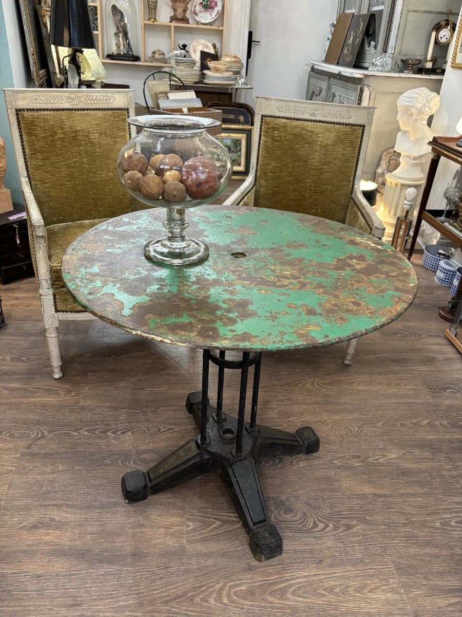 Ancienne table guéridon de jardin en fonte art déco vers 1930 debut XX eme jardin d'hiver-photo-4