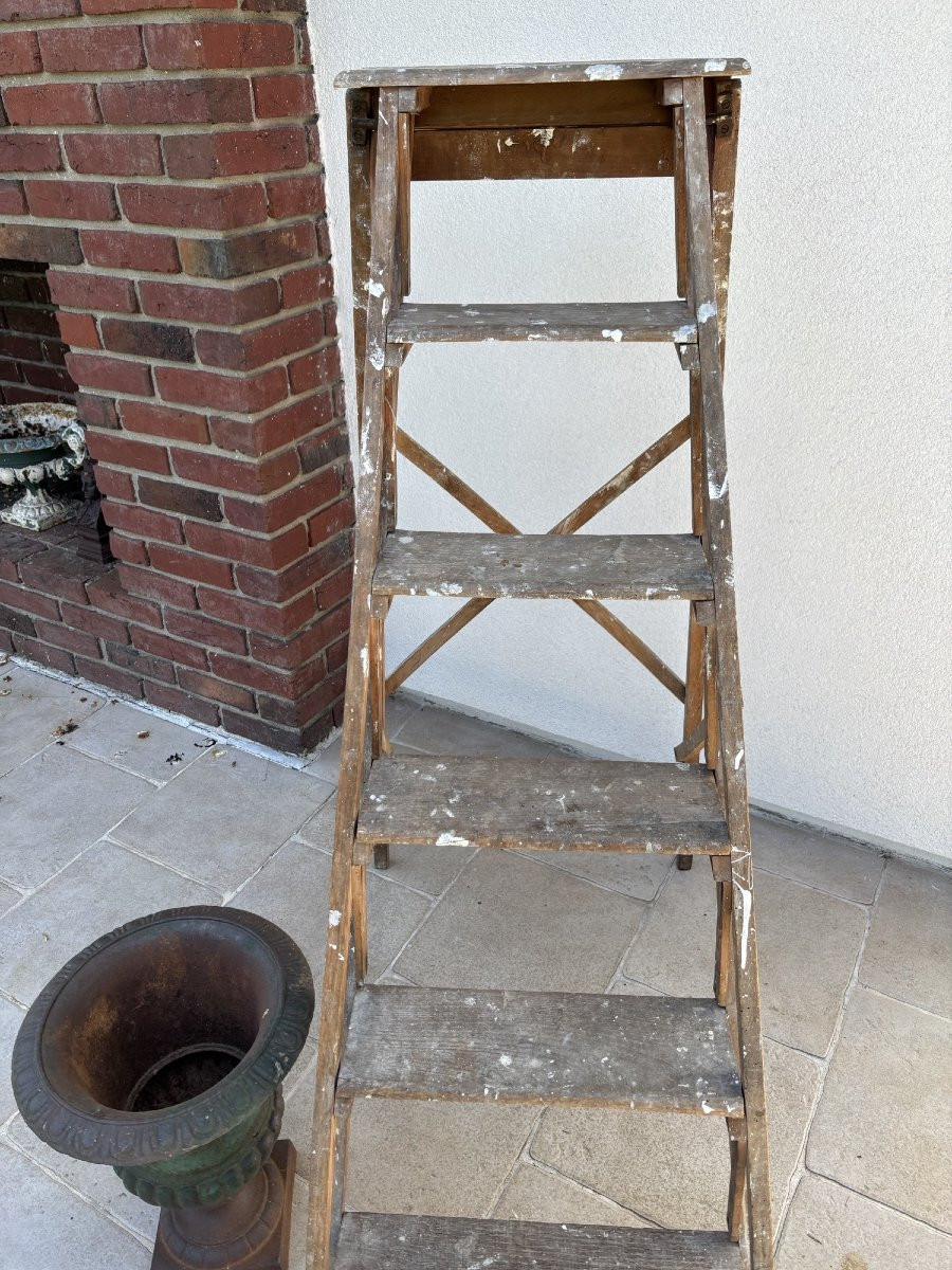 Antique 6-step Workshop Ladder Or Stepladder, Painter's Ladder Circa 1900 Meuble Metier-photo-2