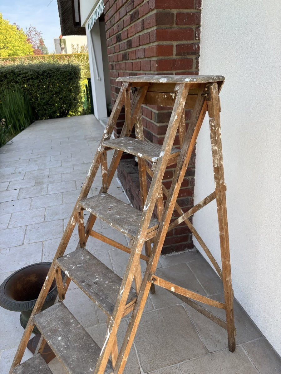 Antique 6-step Workshop Ladder Or Stepladder, Painter's Ladder Circa 1900 Meuble Metier-photo-3