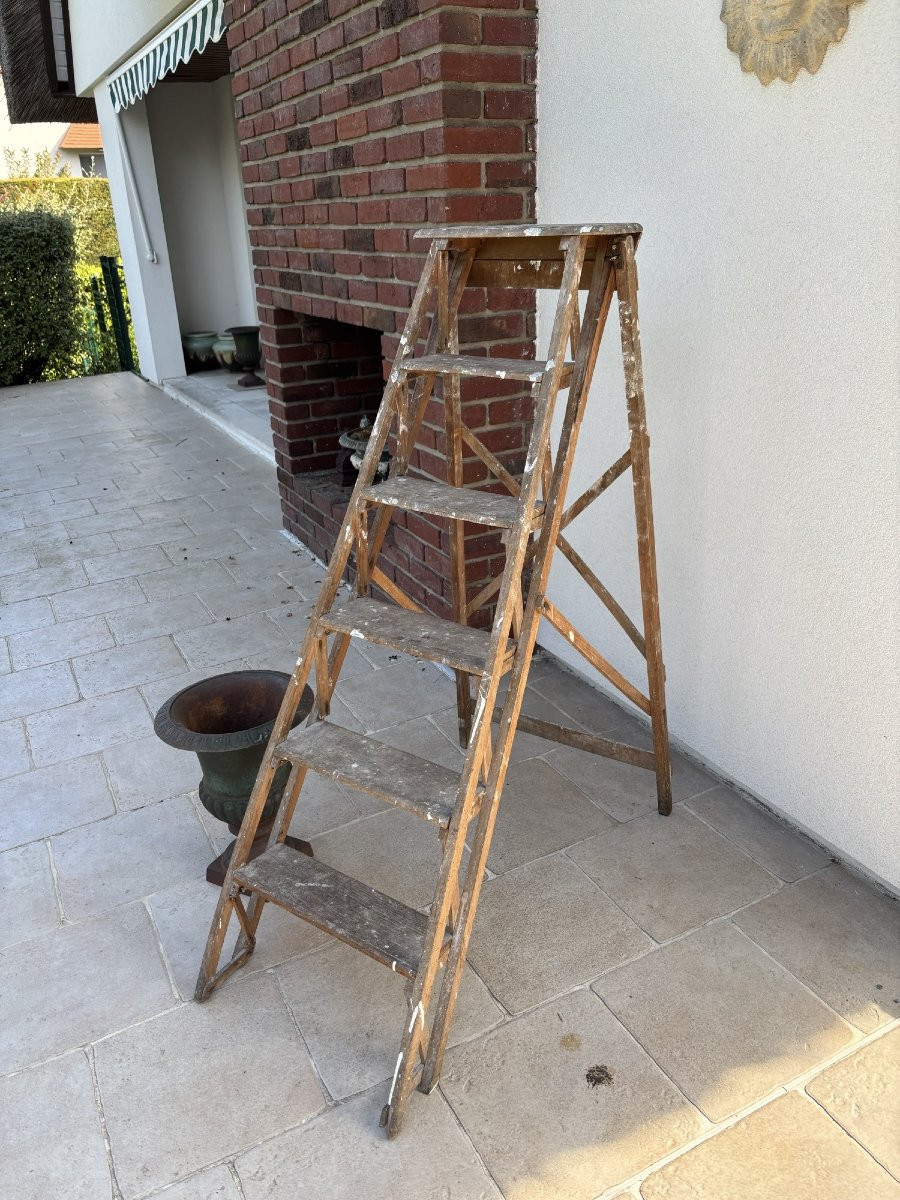 Antique 6-step Workshop Ladder Or Stepladder, Painter's Ladder Circa 1900 Meuble Metier-photo-1