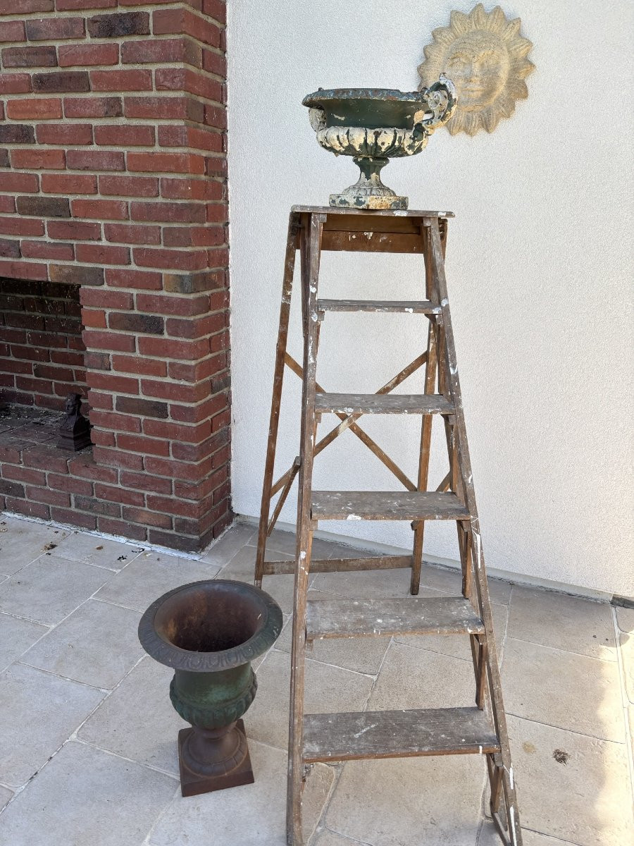 Antique 6-step Workshop Ladder Or Stepladder, Painter's Ladder Circa 1900 Meuble Metier-photo-2