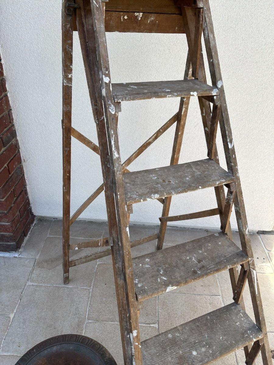 Antique 6-step Workshop Ladder Or Stepladder, Painter's Ladder Circa 1900 Meuble Metier-photo-3