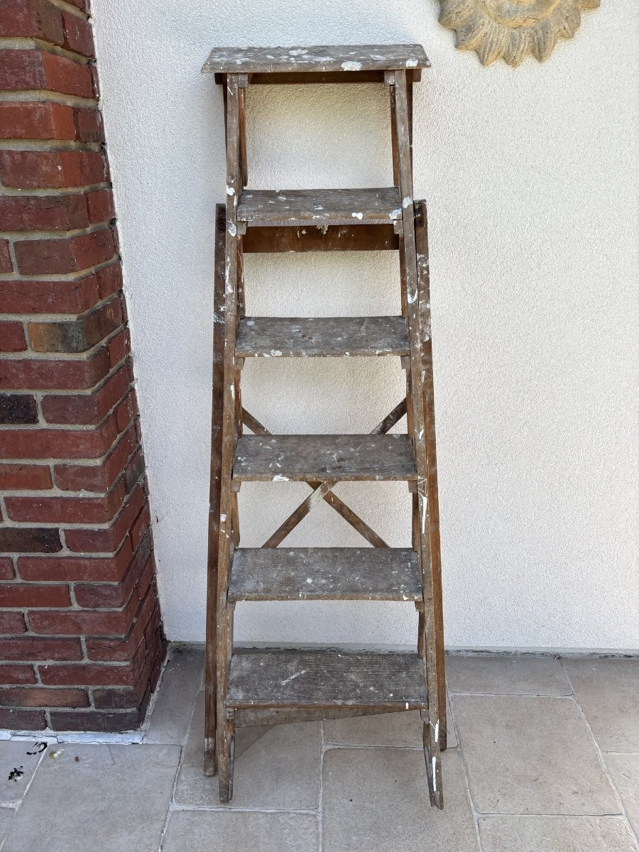 Antique 6-step Workshop Ladder Or Stepladder, Painter's Ladder Circa 1900 Meuble Metier-photo-4