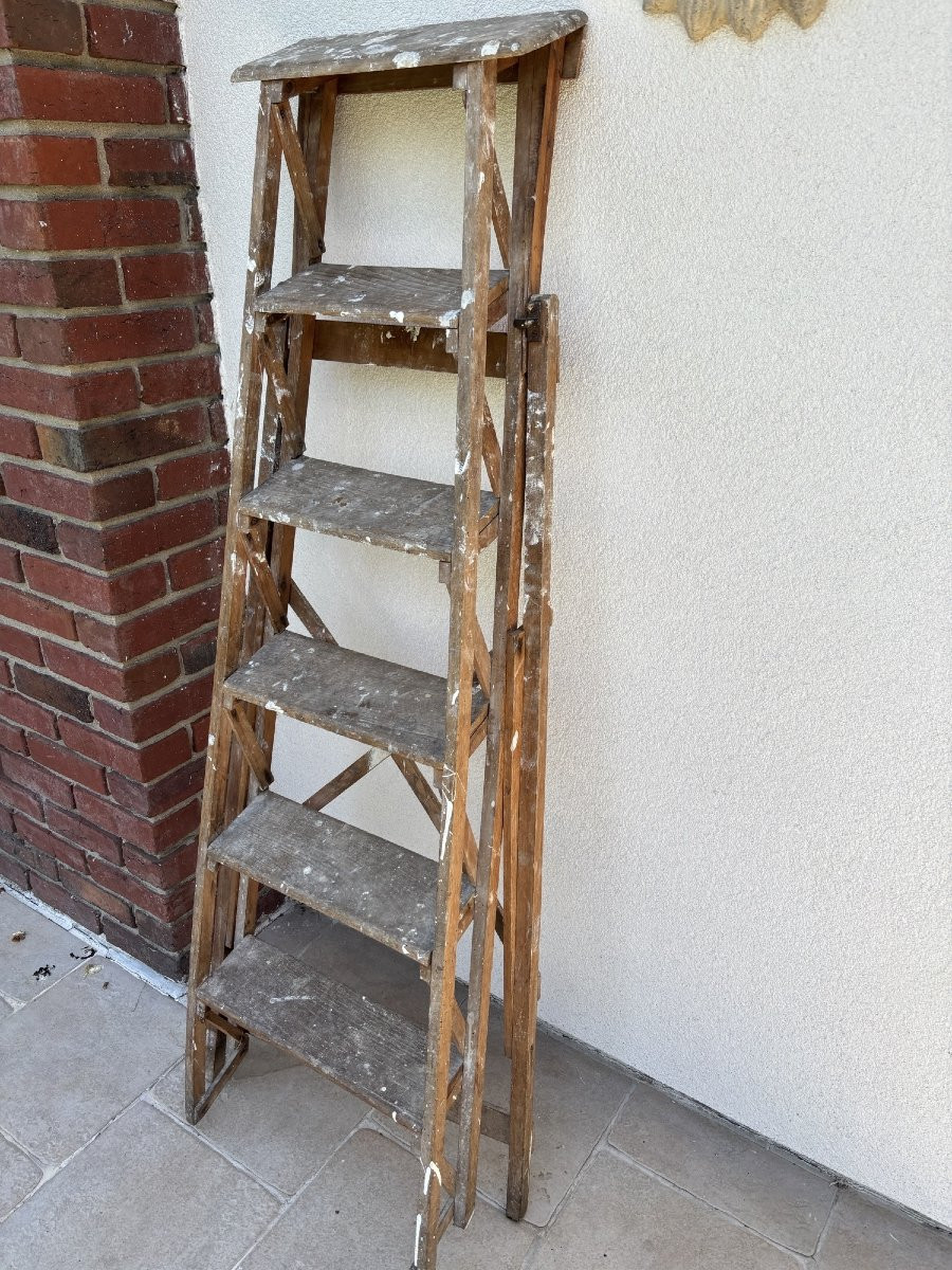 Antique 6-step Workshop Ladder Or Stepladder, Painter's Ladder Circa 1900 Meuble Metier-photo-6