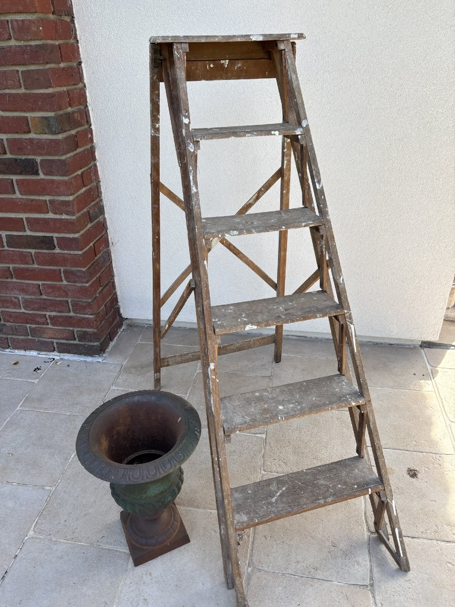 Antique 6-step Workshop Ladder Or Stepladder, Painter's Ladder Circa 1900 Meuble Metier-photo-7