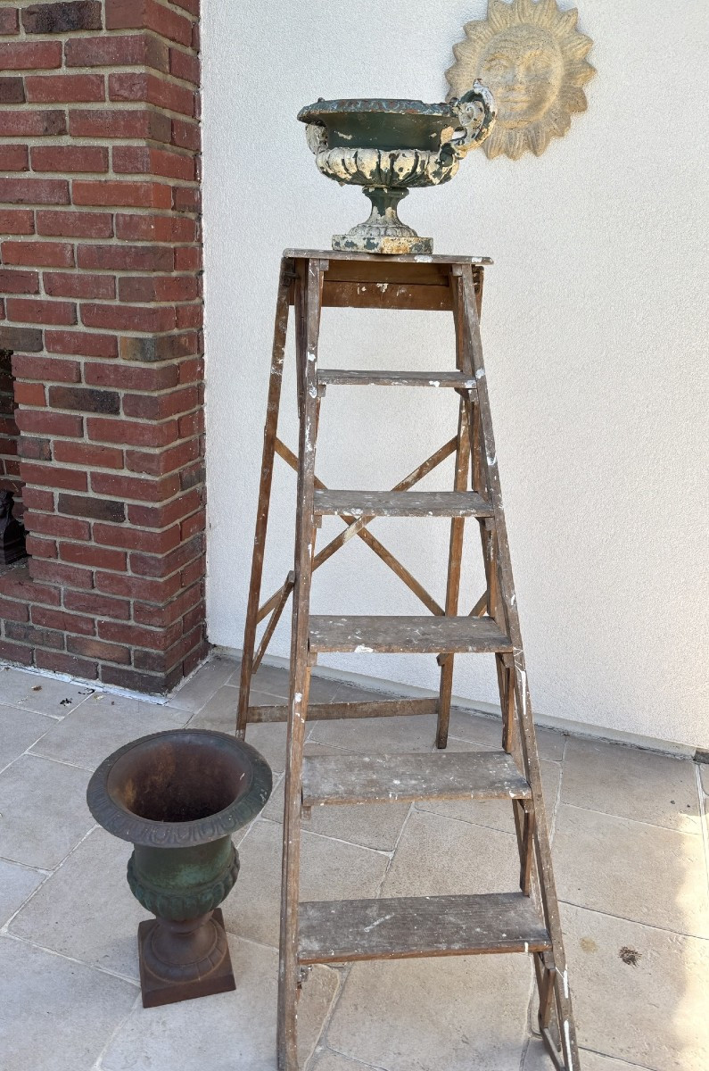 Antique 6-step Workshop Ladder Or Stepladder, Painter's Ladder Circa 1900 Meuble Metier