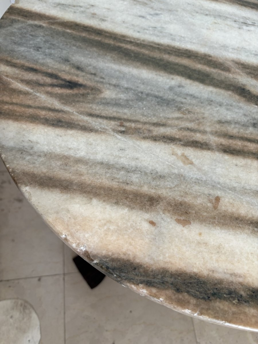 Antique And Original Tripod Iron And Marble Gueridon, Circa 1950 Vintage Coffee Table-photo-4