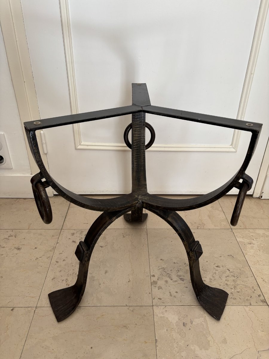 Antique And Original Tripod Iron And Marble Gueridon, Circa 1950 Vintage Coffee Table-photo-3