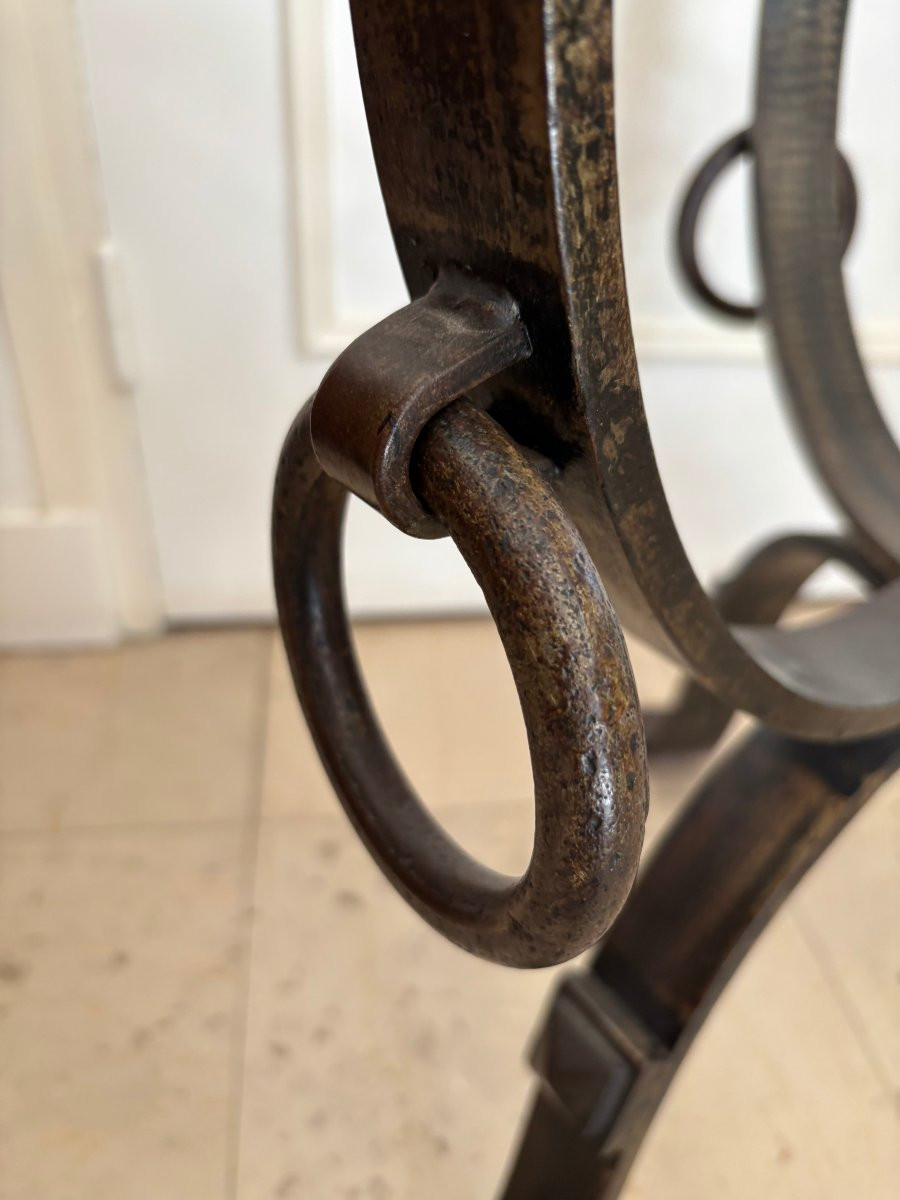 Antique And Original Tripod Iron And Marble Gueridon, Circa 1950 Vintage Coffee Table-photo-5