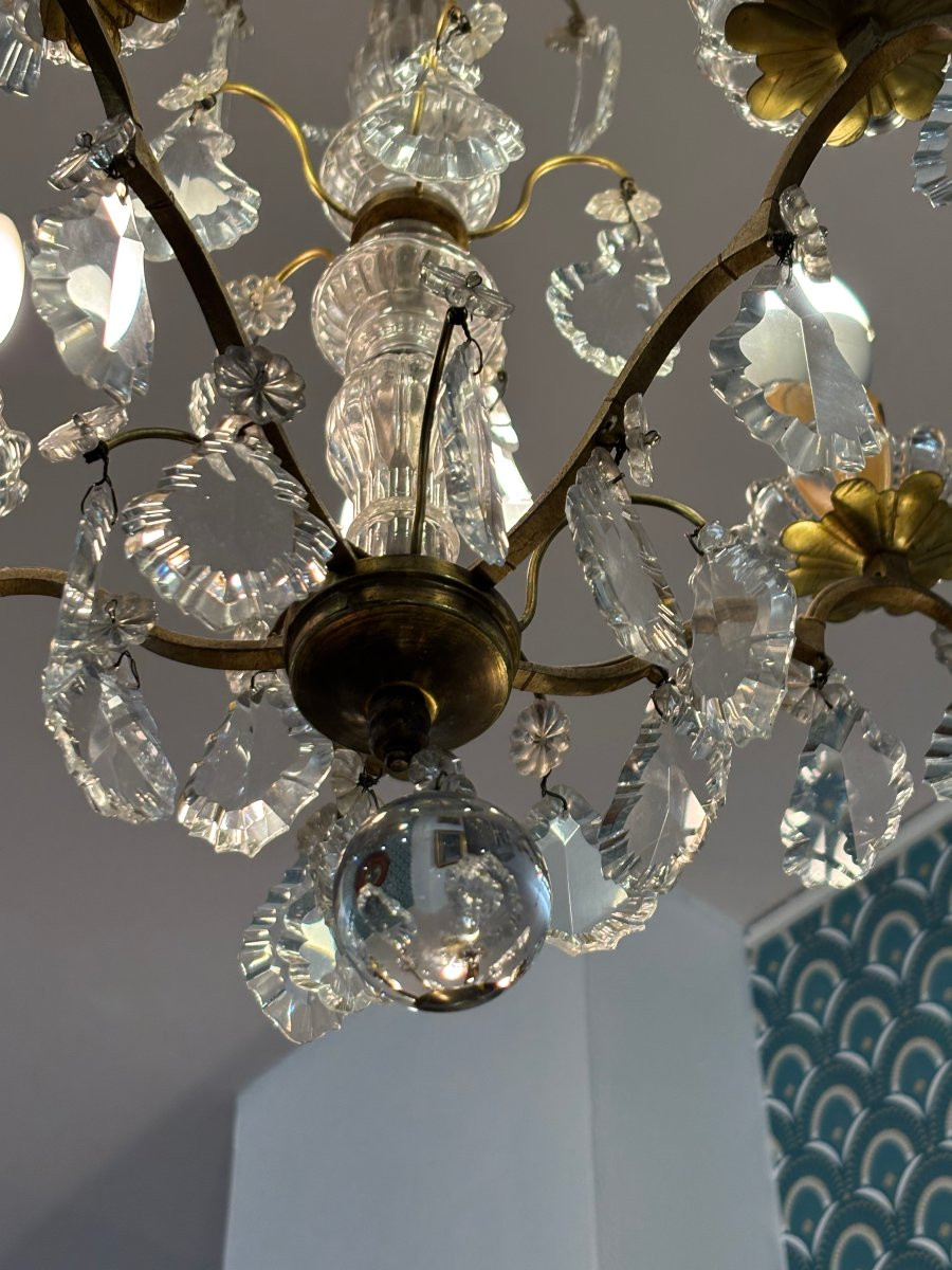 Antique Crystal And Bronze Chandelier Late 19th Century Circa 1900 5-light Pendants-photo-2