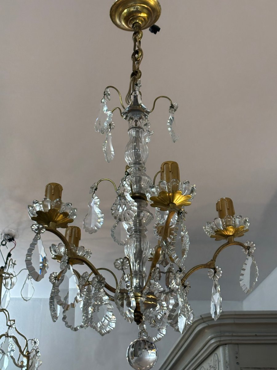 Antique Crystal And Bronze Chandelier Late 19th Century Circa 1900 5-light Pendants-photo-4