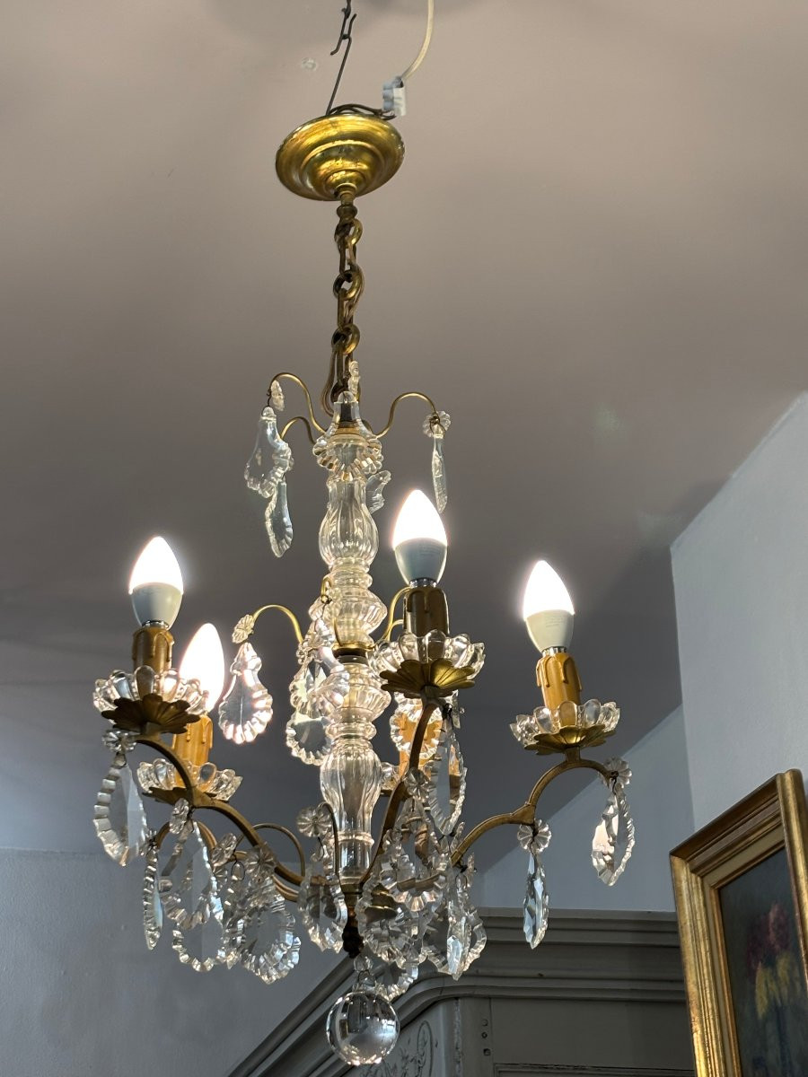 Antique Crystal And Bronze Chandelier Late 19th Century Circa 1900 5-light Pendants-photo-5