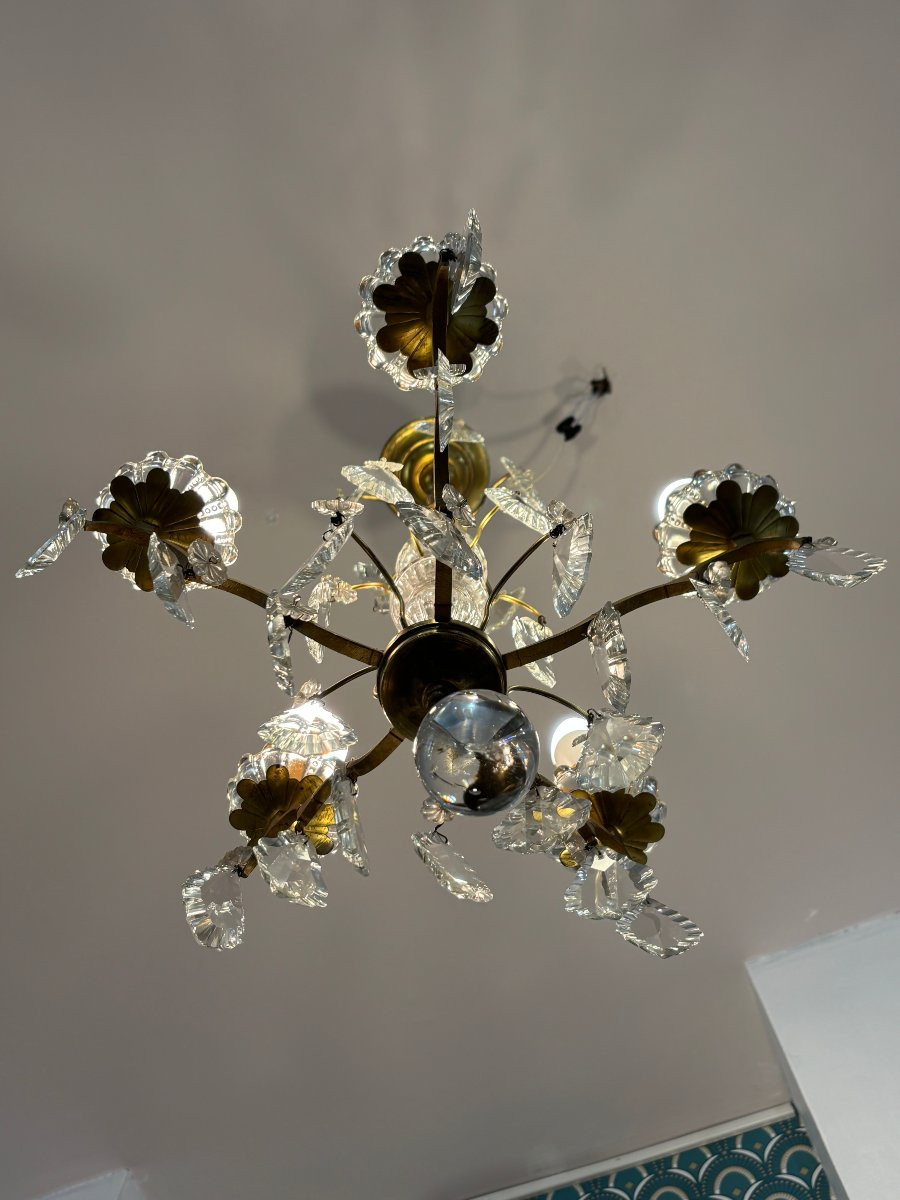Antique Crystal And Bronze Chandelier Late 19th Century Circa 1900 5-light Pendants-photo-6