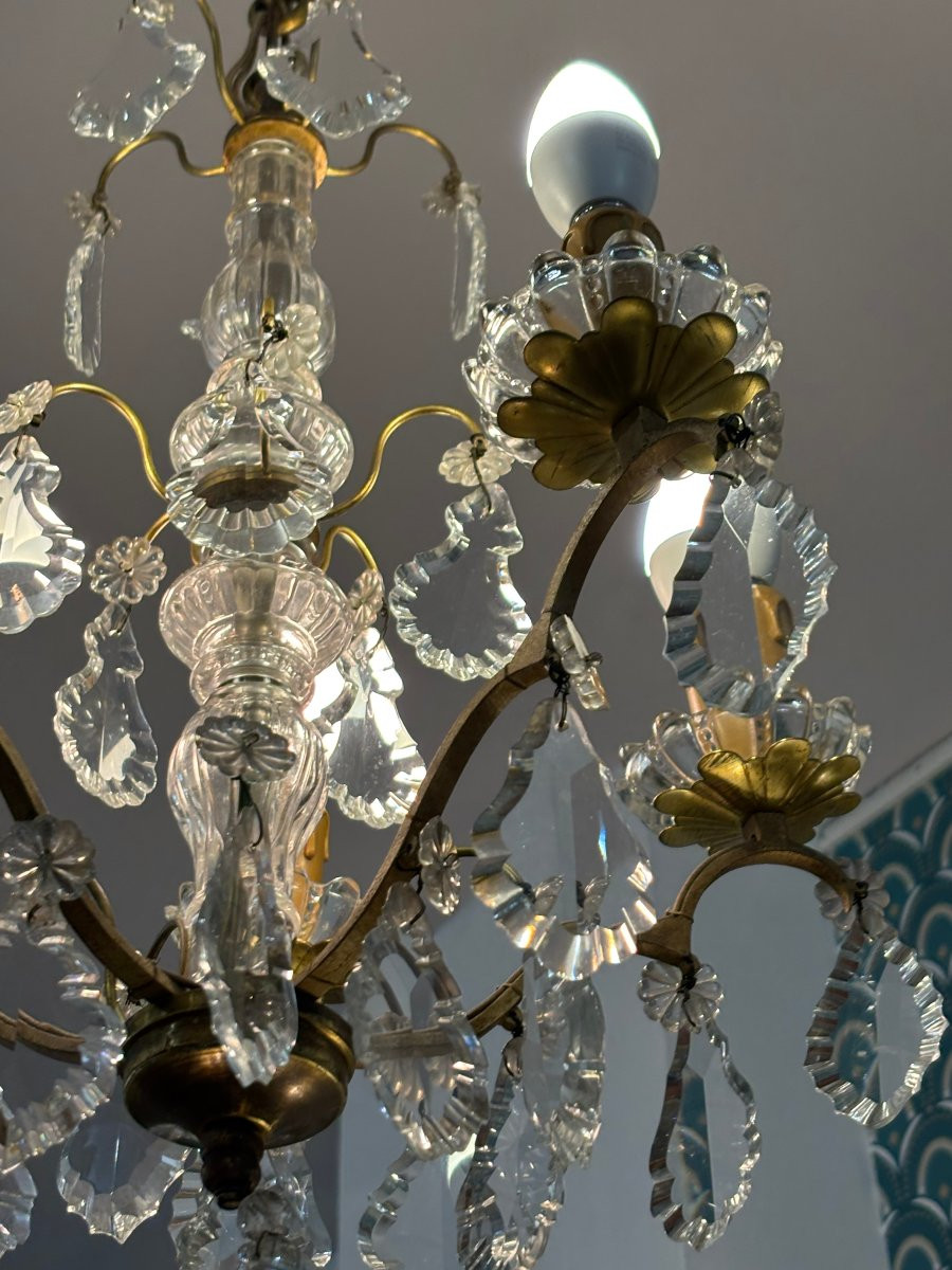 Antique Crystal And Bronze Chandelier Late 19th Century Circa 1900 5-light Pendants-photo-8