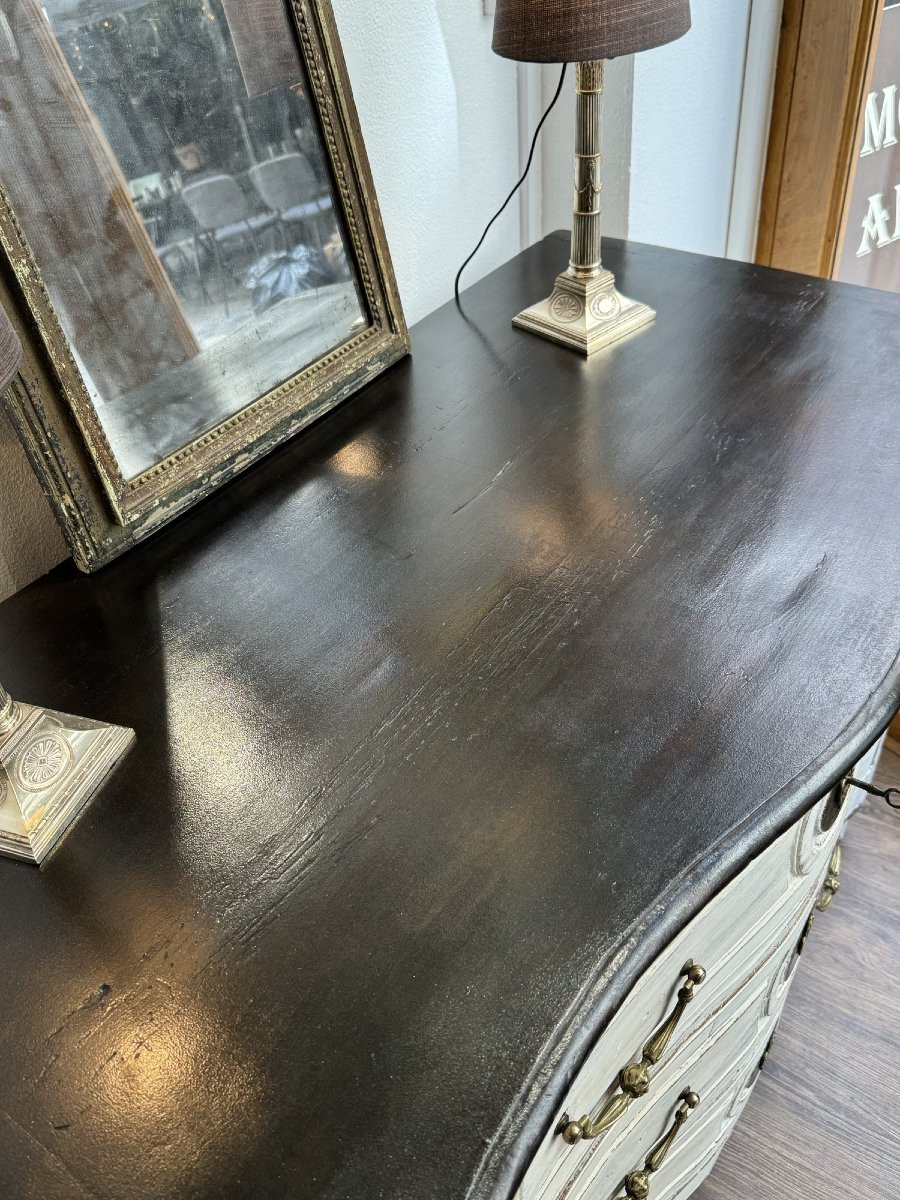 Ancienne Commode Louis XV galbée d' epoque XVIII eme siècle patinée bois peint -photo-2