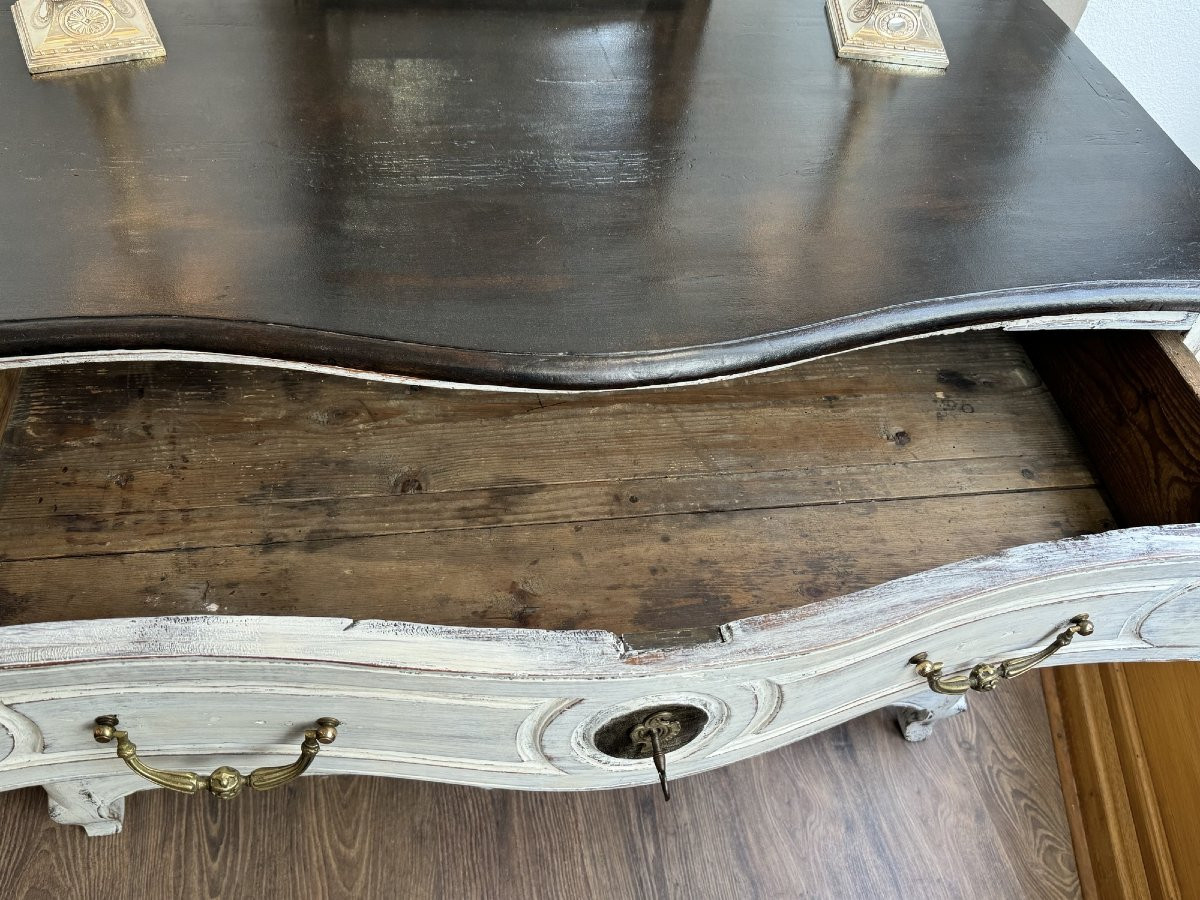 Ancienne Commode Louis XV galbée d' epoque XVIII eme siècle patinée bois peint -photo-4