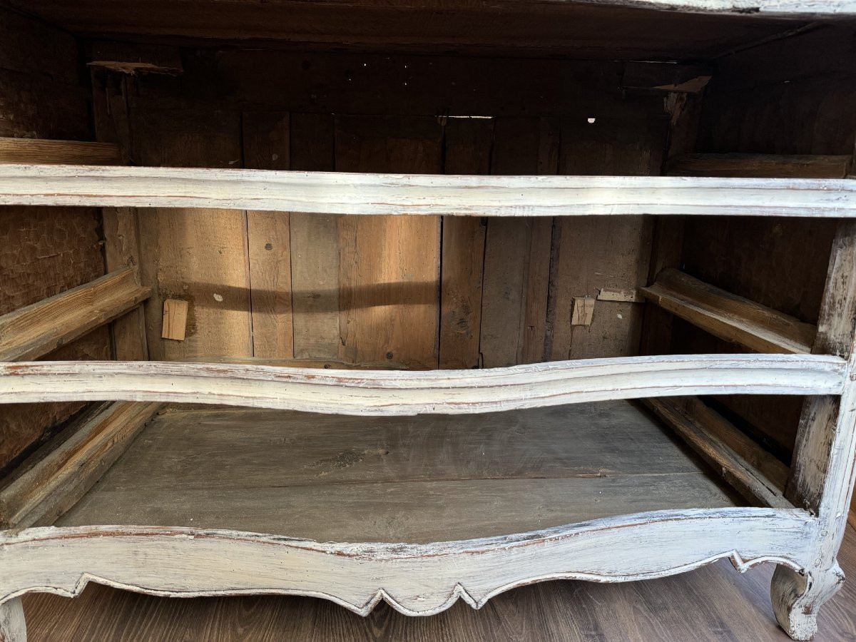 Ancienne Commode Louis XV galbée d' epoque XVIII eme siècle patinée bois peint -photo-8
