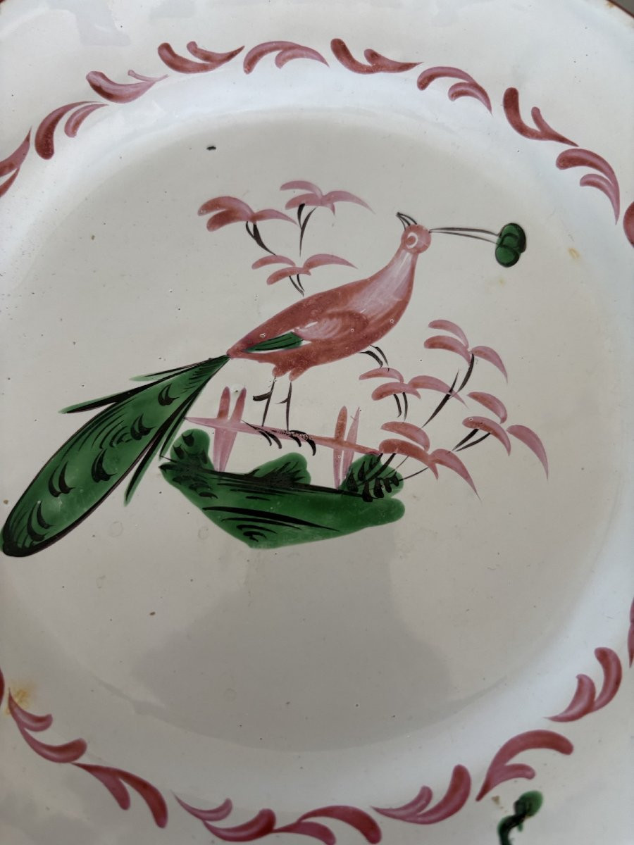 Antique Islettes Earthenware Plate, 19th Century, Decorated With A Peacock-photo-2